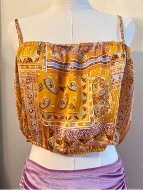 Mustard Paisley Smocked Crop Top